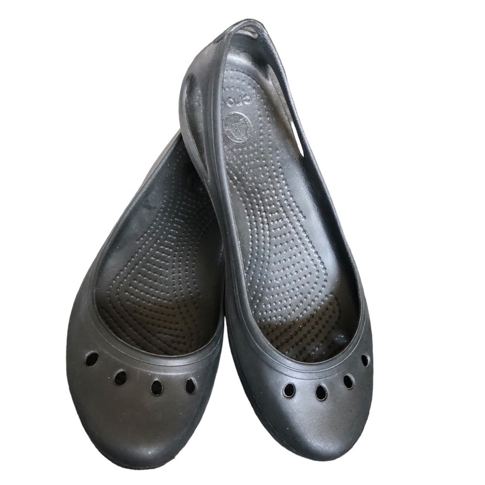 Crocs Kadee Flats Black Slip On Lightweight Shoe 8 Round Toe Comfort Athleisure